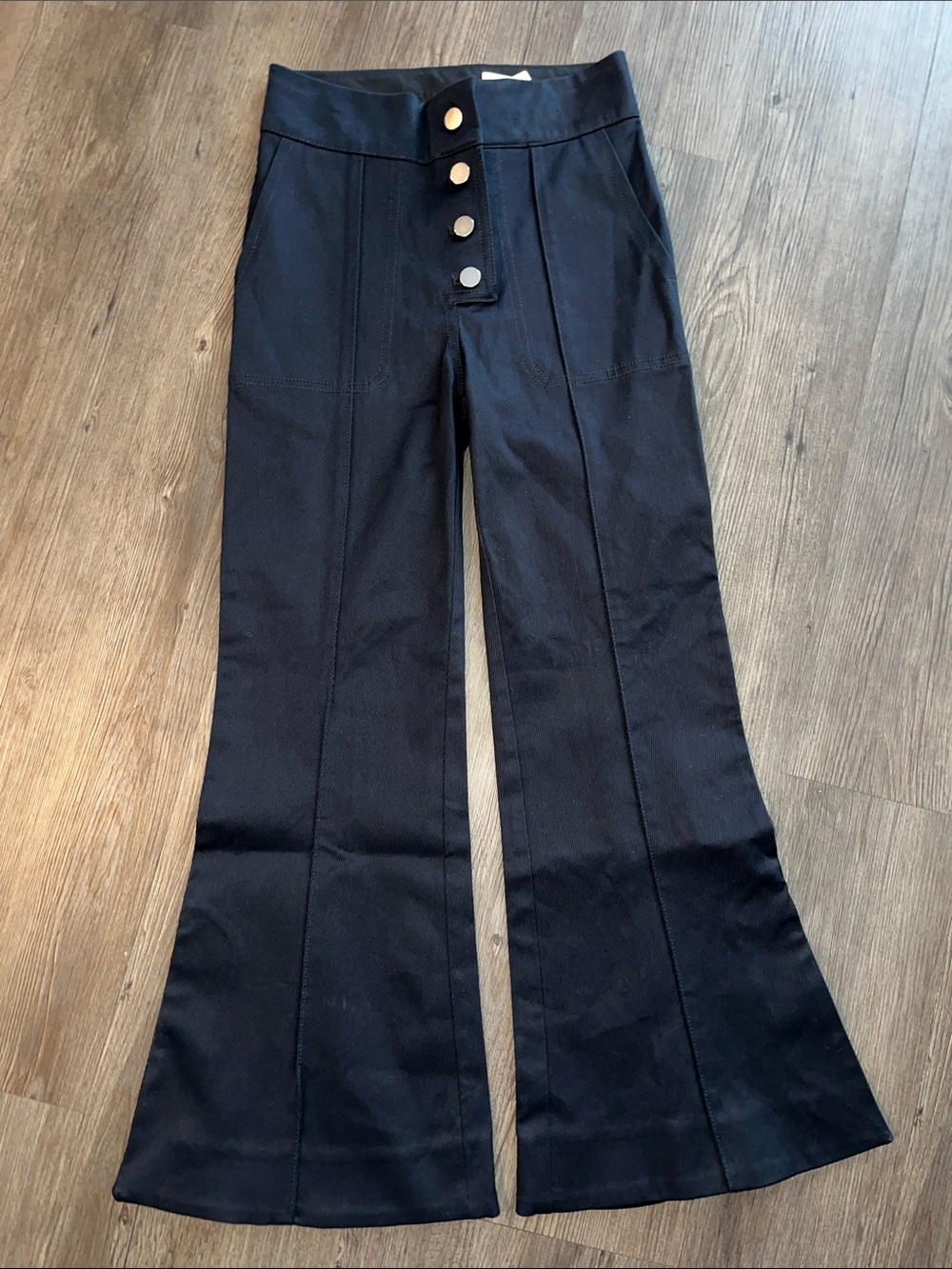 H&M STUDIO High-Waist Black Flared Pants with Button Front